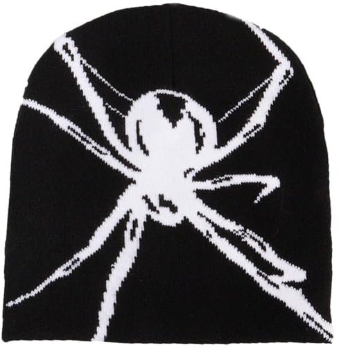Lpitoy Y2k Gothic Spinnenmuster Strickmütze Beanie Mütze Winter Warme Mützen Casual Skull Cap Outdoor Streetwear Für Damen Herren Teenager