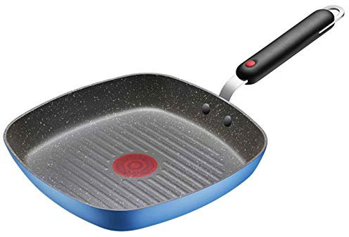 26 cm Steak-Bratpfanne, rauchfreie Bratpfanne, Herd, universal, roter Punkt, temperaturregulierend, antihaftbeschichtet, Rot / Blau