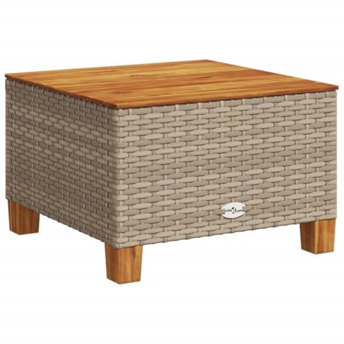 vidaXL Gartentisch Beige 55x55x36 cm Poly Rattan Akazienholz