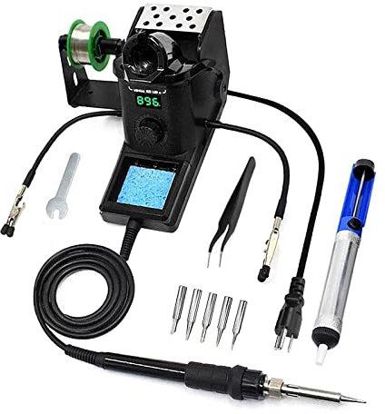 60W Digitale Anzeige Lötkolben Kit Lötstation Set mit 2 helfenden Händen, 5 zusätzlichen Lötspitzen, bleifreiem Lötdraht, automatischem Schlafmodus (EU Plug)