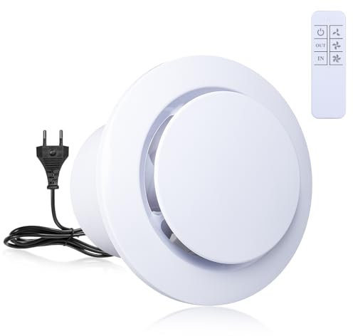 Carehabi Extracteur D'air 100mm Silencieux Ventilation, Ventilateur Amélioré Économe En Énergie Trois Vitesses De Vent Avec Télécommande Sans Fil pour Salle De Bain, Cuisine,Tentes