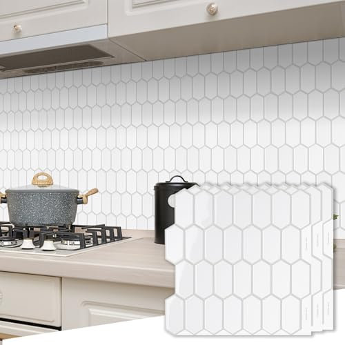 WoStick 3D Piastrelle Adesive per Cucina e Bagno Diamante, 10 Fogli Di Paraschizzi Adesivo, Esagono Lungo Piastrelle Da Parete Autoadesive Bagno (30,5x30,5 Cm)