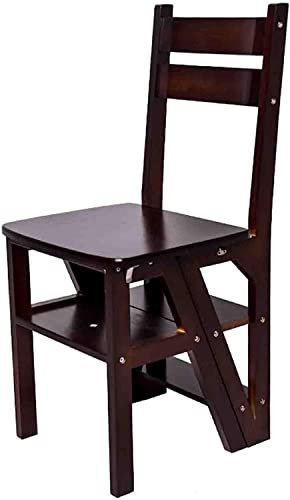 OZBMA Escabeau Pliant en Bois Massif, escabeau à Double Usage, 4 marches, Tabouret d'escalier Multi-Convertible, Maison, Cuisine, Jardin, bibliothèque (Marron)