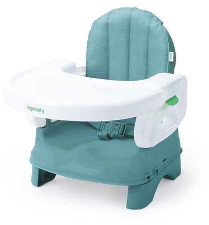 Ingenuity Deluxe Comfort Booster Seat for Kitchen Chair, Compact Fold, Portable, Lightweight, Toddler Booster Seat for Dining Table, from 6 Months to 3 Years – Teal
