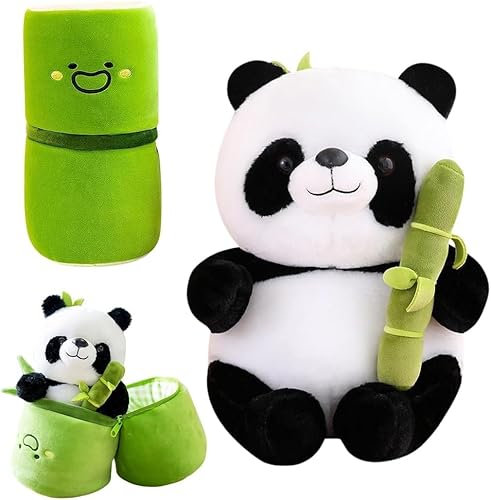 Gohytal Panda - Peluche panda douce et moelleuse qui se cache dans un sac en bambou - Cadeau d'anniversaire pour enfants, femmes, enfants, garçons et filles (25 cm)