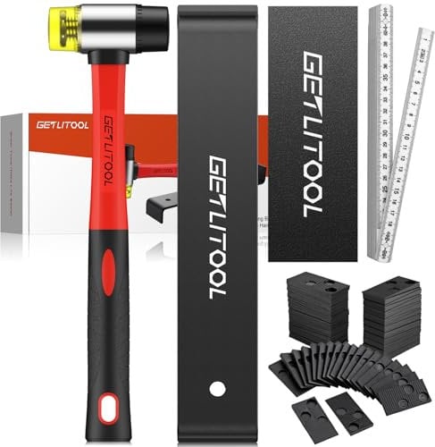 GETLITOOL Laminate Wood Flooring Installation Kit, Flooring Tools with Double-Faced Mallet, Laminate Flooring Tool with Pull Bar, Solid Knock Block and 60x Spacers for Flooring Installation