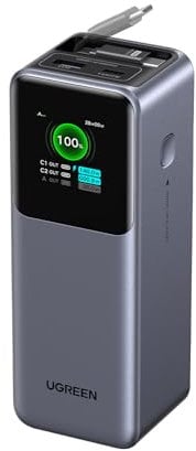 UGREEN Nexode Power Bank 20000mAh, 165W Schnellladen, 65cm einziehbares Kabel, Kompatibel mit iPhone 16/15 Serie, Galaxy S25, MacBook, Dell Laptop und mehr