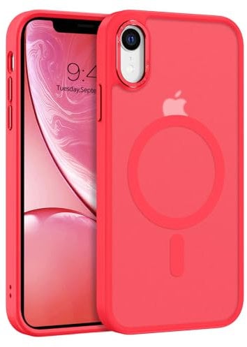 GUAGUA Magnetic for iPhone XR Phone Cases, iPhone XR Case [Compatible with MagSafe] [Military Grade Protection] Translucent Matte Back Slim Shockproof Anti-Scratch Phone Cover 6.1-Inch, Red