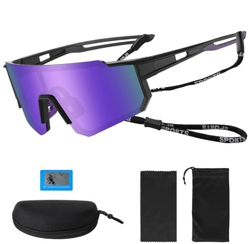 Roselee Occhiali Veloci Uomo Donna Occhiali Ciclismo Polarizzati UV400 Occhiali da Sole Sportivi Occhiali Running Bici MTB per Sport Motociclismo Corsa Sci Alpinismo Pesca Golf Rave all'aperto Viola