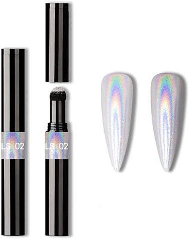 Virellay Chrome Nail Powder Pen Silber, Nail Chrome Powder, Cromepulver Cromepulver Nägel, Chrome Pulver Nägel Stift Spiegeleffekt DIY Nail Art Dekoration