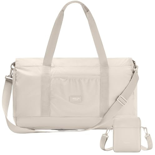 Larkson Faltbare Reisetasche Herren & Damen Beige - Magnus - Packable Weekender 40L - Platzsparende Travel Bag mit Trolley Gurt - Faltbar in Kleine Crossbody Bag - Ultraleicht