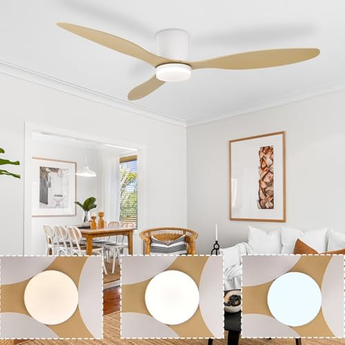 Caunmar Ventilateur de plafond avec lumière silencieuse LED réglable pour salon et cuisine 106 cm