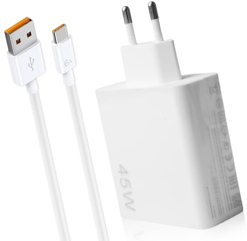 45W Ladegerät mit USB C Kabel für Xiaomi Redmi Note 14 Pro 5G, 6A Schnellladegerät USB Power Handy, Schnelllade Adapter, Ladegeräte für Xiaomi Poco X7 M7 Pro M6 Pad 7 6 5
