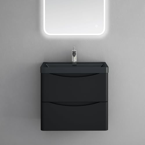 doporro Waschbeckenunterschrank Waschtisch mit Unterschrank Wandmontage Smile in matt schwarz, BTH: 60x42x50 cm, inkl. Mineralguss-Waschbecken