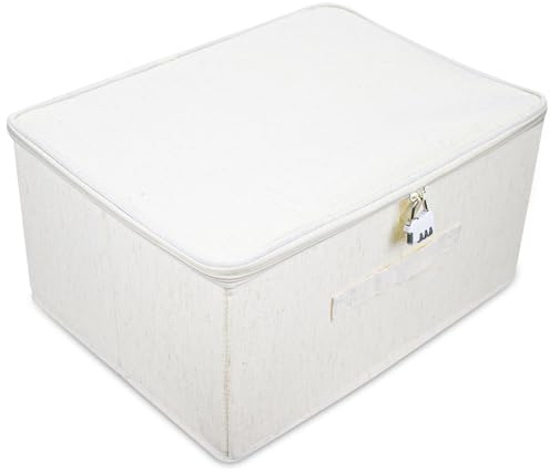 ZHIYUQL® Verschließbare Box, Abschließbare Kiste Mit Schloss, Faltbare Stoffbox mit Griffen, Versperrbare Box mit Schloss Beige Zahlenschloss Gross für Kleidung, Spielzeug (40 x 30 x 21 cm)