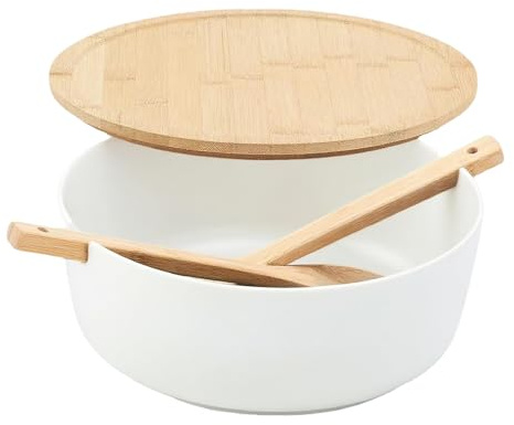 Zyntora Grands bols à salade | Grands bols pour servir avec couvercles | Fournitures de cuisine en bois pour mélanger les pâtes, les céréales, les légumes, les fruits, les collations, les dîners, les