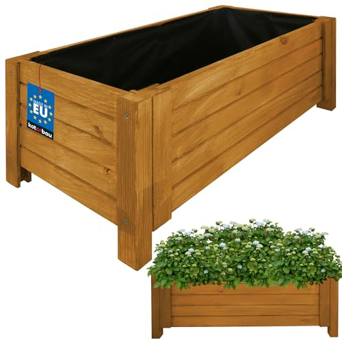 KOTARBAU® Jardineras Exterior - Macetas Exterior - Madera de Pino - 79 x 39 x 30 cm - Roble - Macetero Rectangular - Grande - Macetero con Patas - con Velo Antimaleza - Decorativo