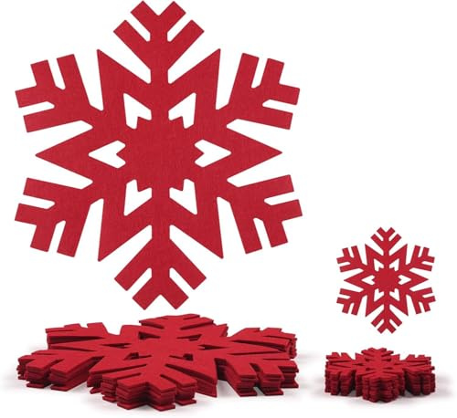 Weihnachtliche Filz-Set: 6 Runde Tischsets (33cm) & 6 Blattförmige Untersetzer (12.7cm) - Öko Vliesstoff, Grün, Festliches Weihnachtsdeko für Tisch, Küche & Feiertage (Rot)