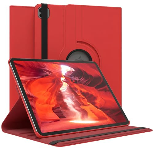EAZY CASE - Tablet Hülle für iPad iPad Pro 13 (2025) Schutzhülle 13 Zoll Smart Cover Tablet Case Rotationcase zum Aufstellen Klapphülle 360° drehbar mit Standfunktion Tasche Kunstleder Rot