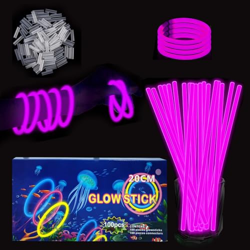 YAAVAAW Knicklichter Kinder Party Set,100 Stück Pink Leuchtstäbe Kinder+100 Verbinder,Schwarzlicht Deko Brillen&Armreifen Für Halloween,Weihnachten, Geburtstage,Hochzeit,Neon Leuchtstäbe Party Set