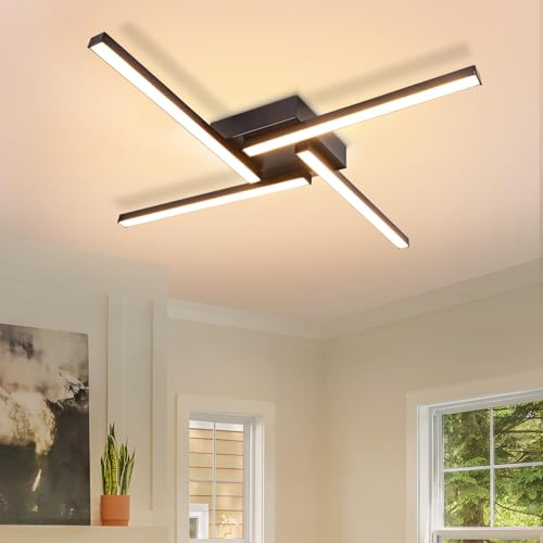 ZMH LED Deckenlampe Wohnzimmer Schwarz Deckenleuchte 56.5CM Wohnzimmerlampe | Schlafzimmerlampe 3000K Warmweiß Küchenlampe 24W Modern Design Deckenbeleuchtung für Wohnzimmer Schlafzimmer Küche Flur Wand