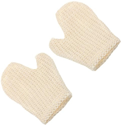 SOESFOUFU 2pcs Bath Mittens Exfoliating Shower Mitten 6.7x3.9 in Small Size Natural Sisal Material for Back and Face Cleaning Traveling Camping