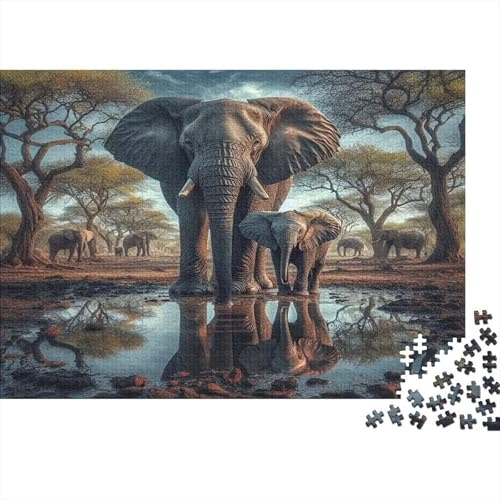 Afrikanische Elefantenfamilie 1000 Teile Puzzle Papier für Erwachsene Wasserstelle Landschaft Puzzle Spiel Familienspiel Puzzle Entspannung Geschenk 38x26cm/1000pcs