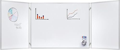 FRANKEN Whiteboard, Schreibtafel, Klapptafel, 2 Flügel, lackiert, magnetisch, beschreibbar, trocken abwischbar, mit Aluminiumrahmen, Magnettafel zur Wandbefestigung, Weiß, 150 x 100 cm, K2109