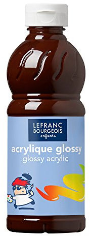 Lefranc Bourgeois 188148 Glossy Kinder - Acrylfarbe, gebrauchsfertige flüssige Acrylfarbe, glänzend und wasserfest, Ideal auf Papier, Karton, Holz, Gips, Metall, Plastik, 500ml Flasche - Schokolade
