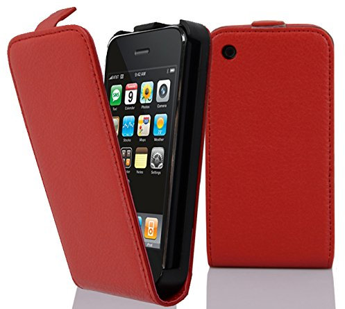 cadorabo Coque pour Apple iPhone 3 / iPhone 3GS en Rouge Cerise - Housse Protection en Style Flip en Similicuir Structuré - Etui Poche Folio Case Cover