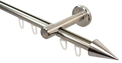 Gardinenstange mit Innenlauf Edelstahl Optik 16 mm Endstück Spitze, Wandabstand 7 cm, 160 cm