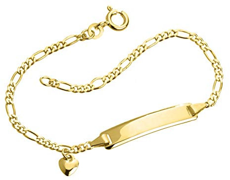 Silberketten Store Baby- / Kinder-Gravurarmband Figaro 2mm mit Herzanhänger, 333 Gold, inkl. Gravur, Länge 16cm