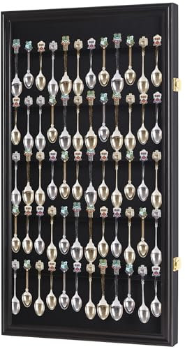 60 Spoon Rack Display Case Holder Cabinet, Real Glass Door, Black FINISH (SP02-BL)