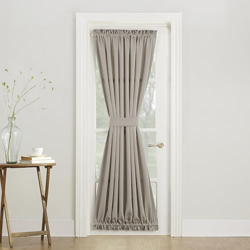 Sun Zero Barrow Energy Efficient Rod Pocket Door Curtain Panel, 54 x 72, Stone