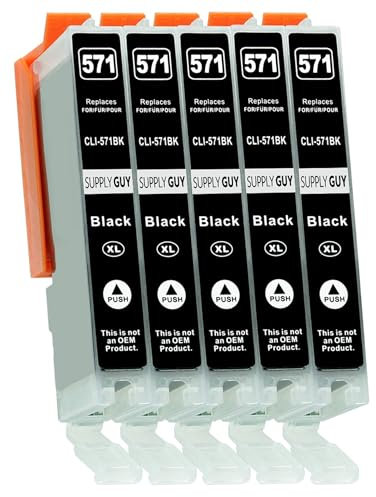 Supply Guy 5 XL Druckerpatronen mit Chip kompatibel mit Canon CLI-571 Schwarz schmal für Pixma MG5700 MG5750 MG5751 MG6800 MG6850 MG7750 TS5000 TS5050 TS5055 TS6050 TS8050 TS9050 TS9055 und weitere