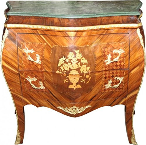 Casa Padrino barock byrå brun med marmortopp mahogny inlagd med 2 lådor B 107 cm - barockmöbler byrå