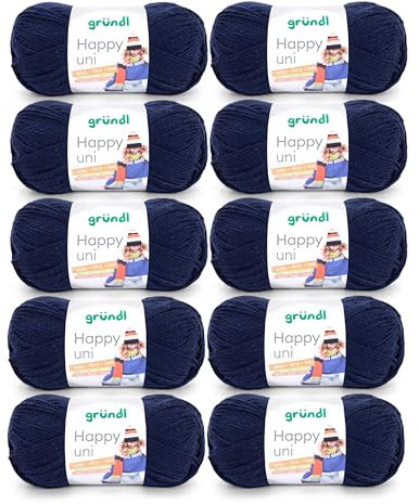 Gründl Wolle Happy uni - Garn zum Stricken - Garn zum Häkeln - Strickgarn - Häkelgarn - Weich und hautfreundlich - 100% Polyacryl 10 Knäuel 100 g / 250 m - Nadelstärke 4 5 -marine