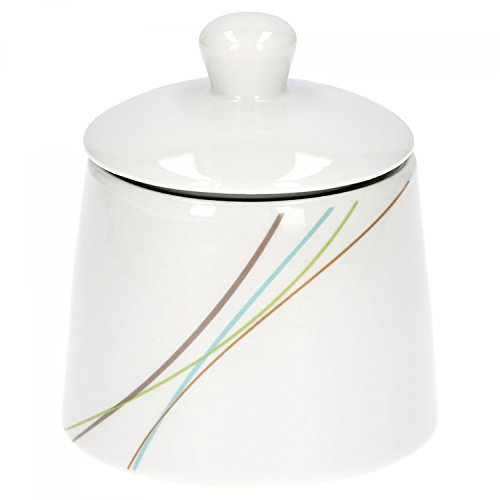 Van Well Aliha Zuckerdose mit Deckel, Ø 90 mm, 280 ml, Liniendekor, Kaffeezubehör, edles Marken-Porzellan