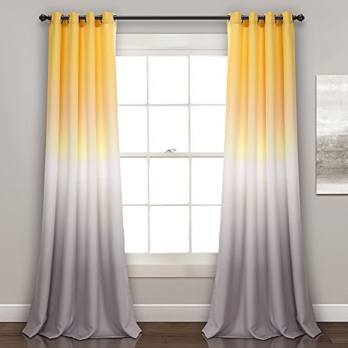 Lush Decor Ombre Fiesta Vorhänge, Raumverdunkelung, Fensterpaneel-Set für Wohnzimmer, Esszimmer, Schlafzimmer (Paar), 132,1 cm B x 213,4 cm L, Gelb und Grau