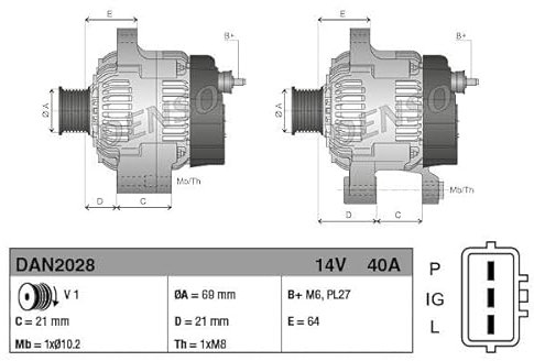 DENSO Alternator - DAN2028 - OE Number: 129423-77200