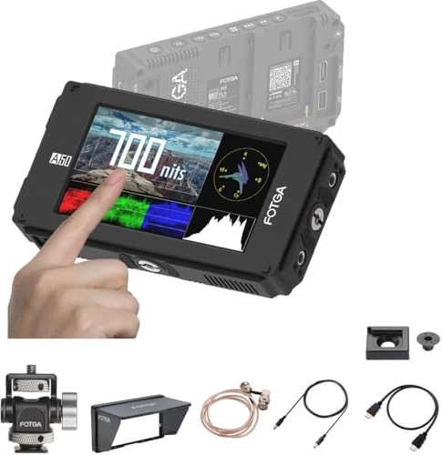 Fotga DP500IIIS A50TLS 5 Vidéo FHD Moniteur de Terrain à écran Tactile, Camera Field Monitor, 3D LUT, 3G SDI et entrée/Sortie HDMI 4K, 1920x1080,700cd / m2, Dual NP-F Platine de Batterie F570 F570