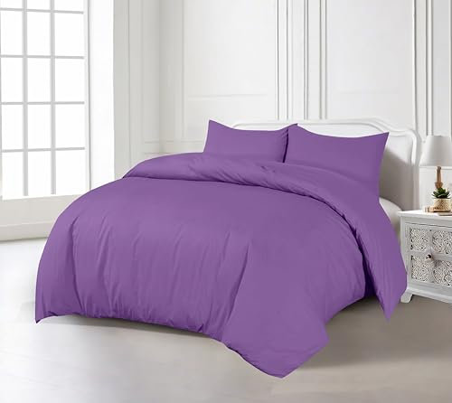 Crescent Collection Plain Duvet Cover With Pillowcase Percale Quilt Cover Bedding Set (Purple, Single)