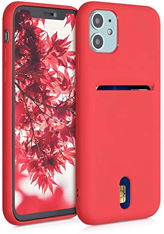 kwmobile Cover compatibile con Apple iPhone 11 - in Silicone morbido - Custodia con scomparto porta carte biglietti - Back Case rosso matt