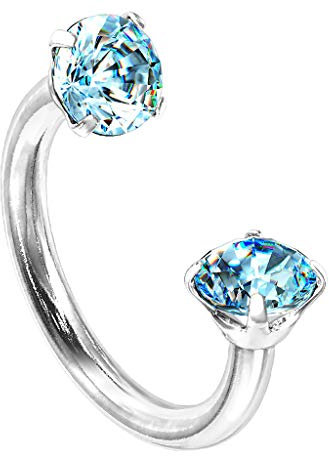 Piersando Piercing Ring Septum Tragus Helix Ohr Nase Lippe Nasenring Nasenpiercing Ohrpiercing Horseshoe Hufeisen mit Glitzer Kristall Aqua