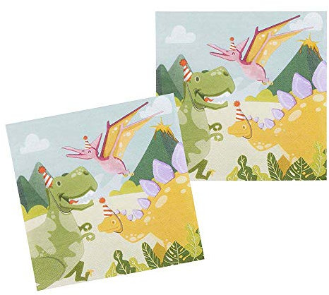 Boland 50059 - Motiv Servietten aus Papier, Dinosaurier, 12 Stück, Größe 33 x 33 cm, Dino, Partygeschirr, Garten, Party, Geburtstag, Fingerfood, Partyzubehör, Mottoparty, Karneval