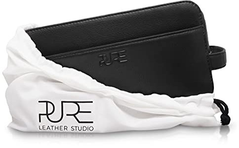 Atlas Kulturbeutel Herren Echtleder XL Schwarz- handgefertigte Reise Waschtasche - edle Kulturtasche aus Rindsleder