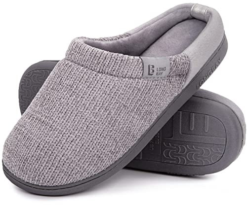 LongBay Ladies' Chenille Knit Slippers Comfort Memory foam Slip on House Shoes(3-4UK,Grey)