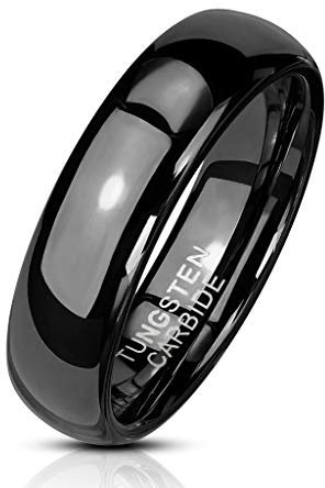 Paula & Fritz® Ring Damen Wolframcarbid Gr. 54 (17,2) Schwarz 6-mm Breit Kuppelring Herren-Ring Partnerring Ehering Damen-Ring Verlobungsring Tungsten