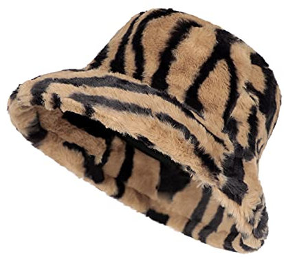 Wintermütze Damen Mädchen Fischerhut Kunstfell Schlapphut Verstellbarer Bucket Hat Eimer Hut Faltbarer Fellmütze Gestreifte Damenmütze Casual Hut Herbst Winter Warmer Hut Kappe für Outdoor Freizeit