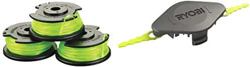 Ryobi RAC143 36V grass trimmer spool (3 pack) & Ryobi Double Serrated Blades Head for RAC155 Edger Black